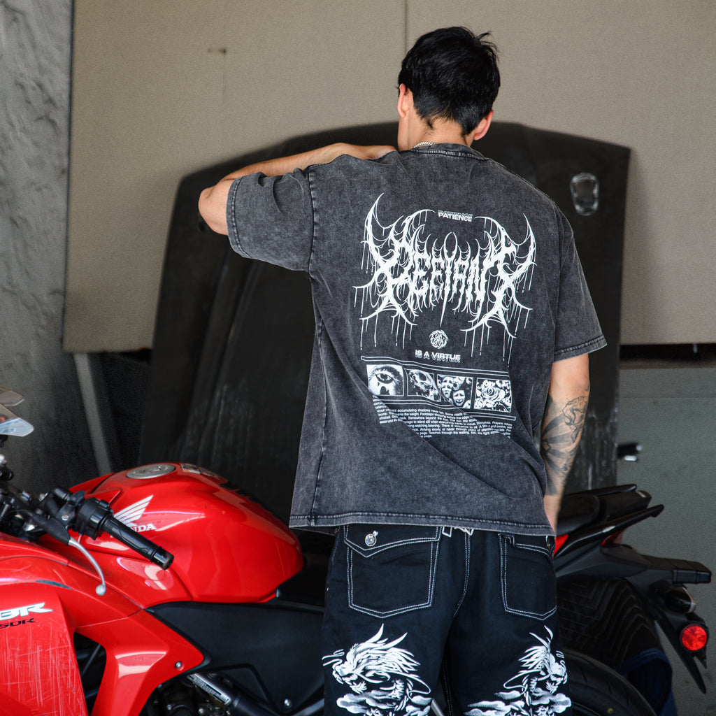 "DEFIANT" Snow Washed Oversized Cotton T-Shirt