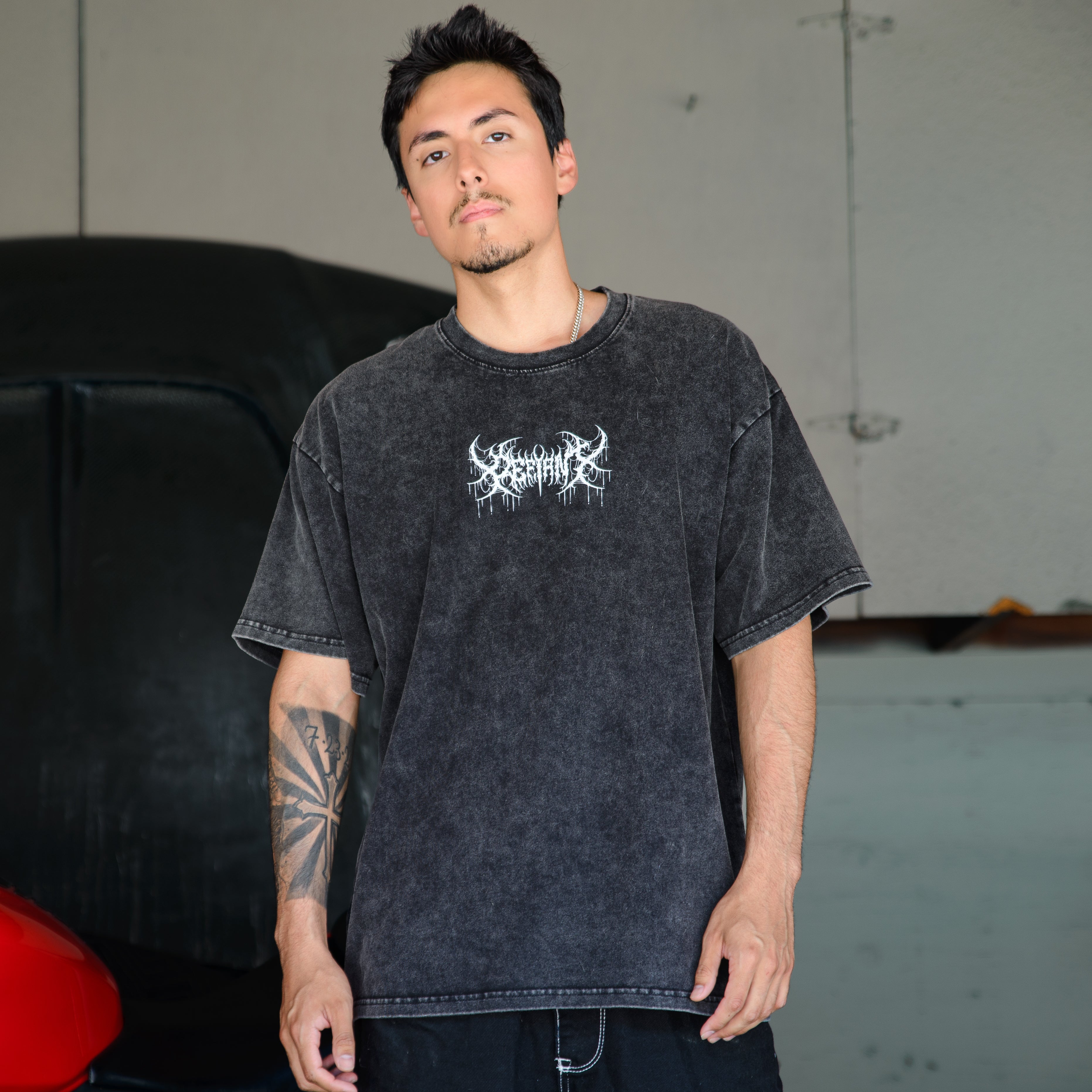 "DEFIANT" Snow Washed Oversized Cotton T-Shirt