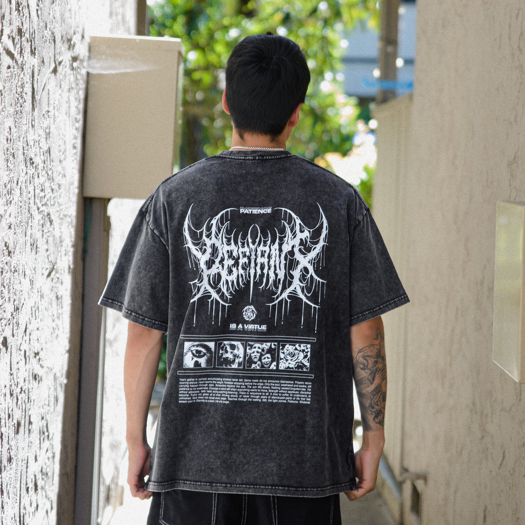 "DEFIANT" Snow Washed Oversized Cotton T-Shirt