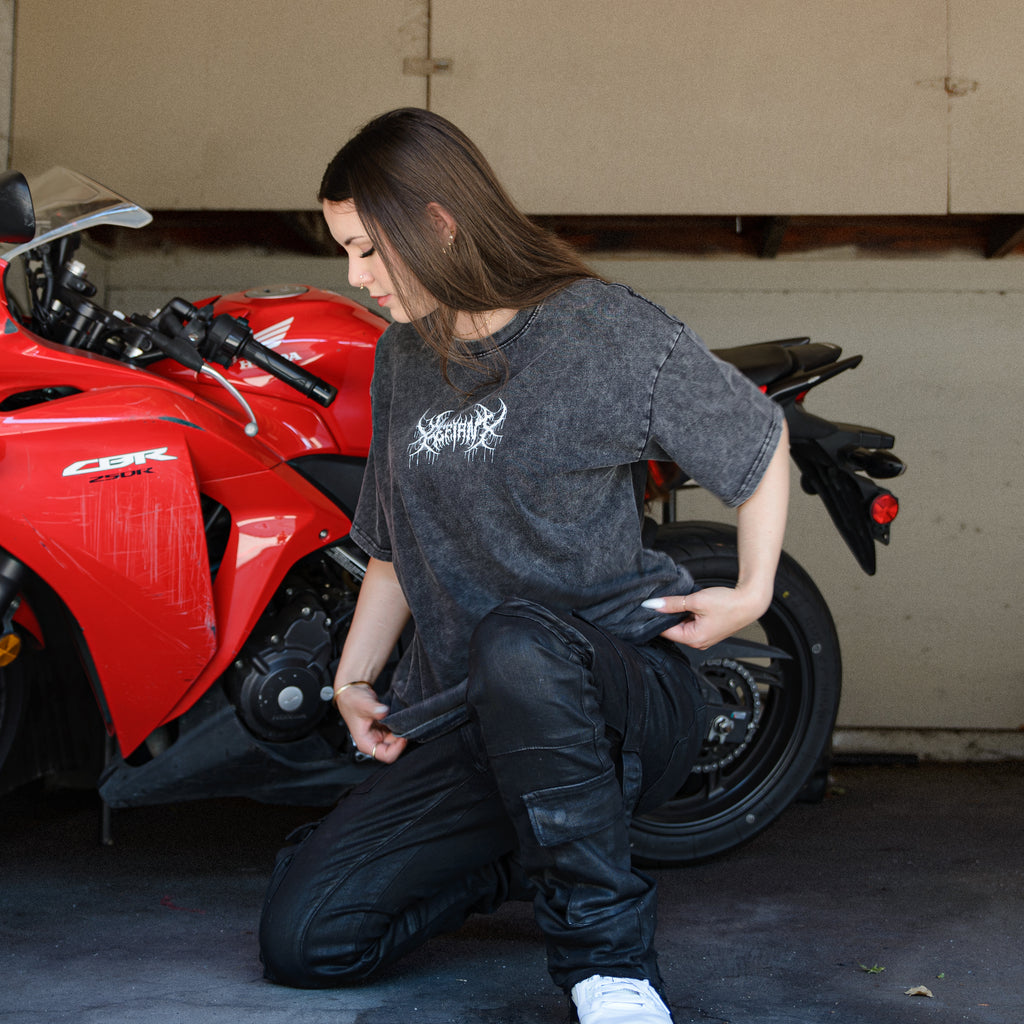 "DEFIANT" Snow Washed Oversized Cotton T-Shirt